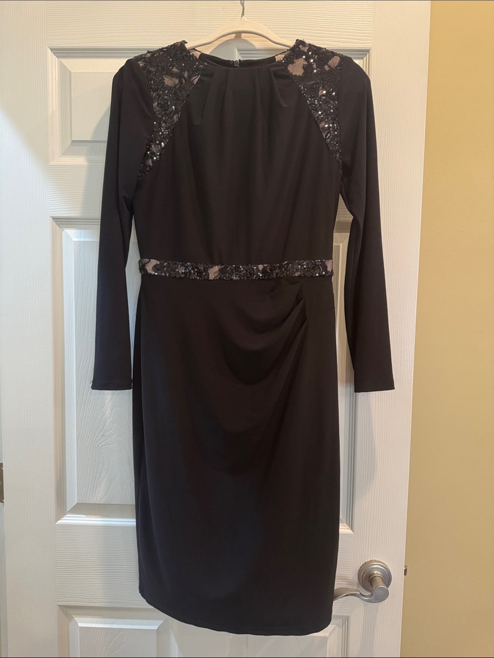 Ralph Lauren Black Long-Sleeve Sequin-Trim Sheath Dress